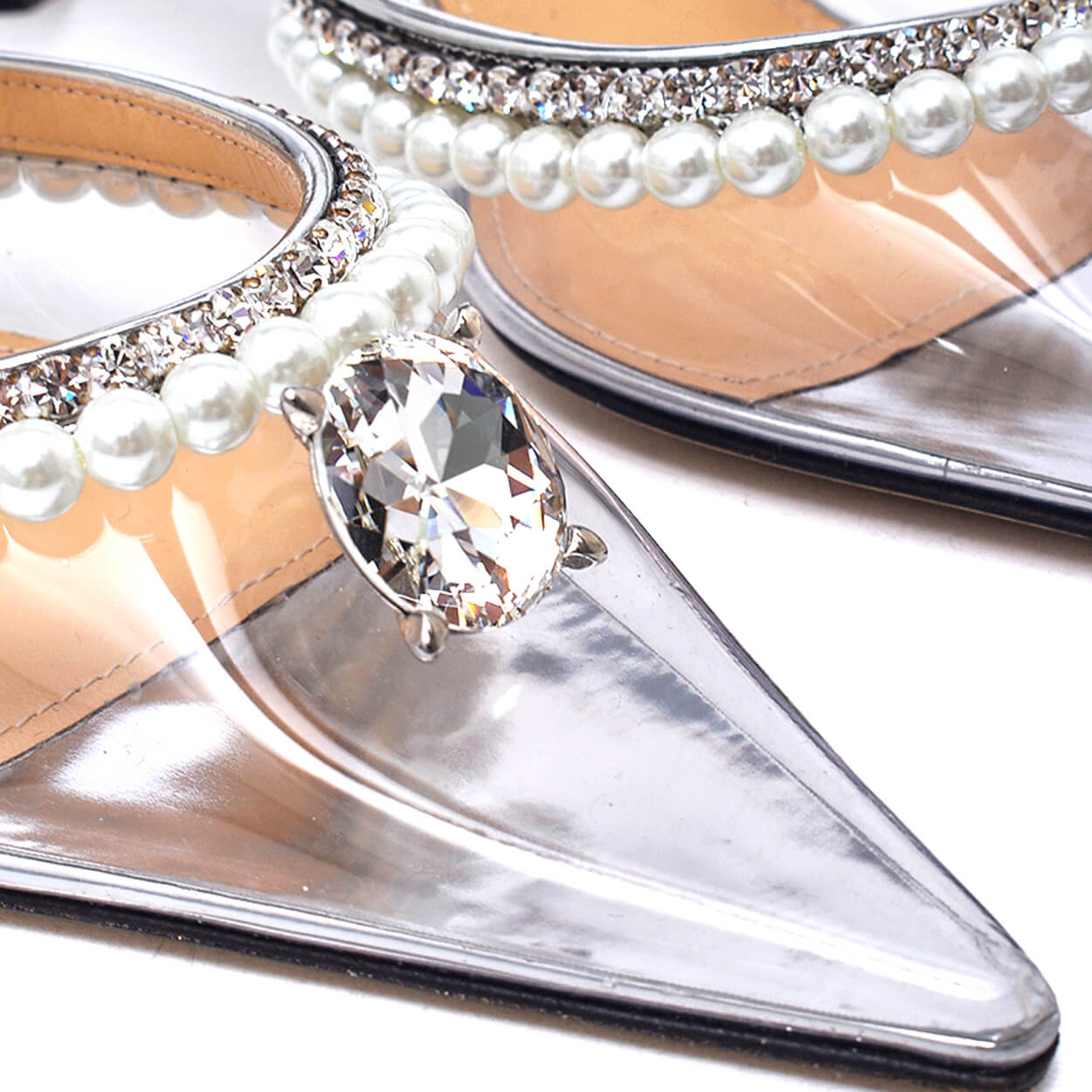 Mach & Mach - Silver Pvc & Patent Leather Diamond of Elizabeth Pearl Mules 